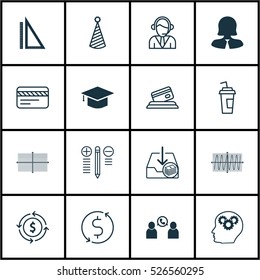 Set Of 16 Universal Editable Icons. Can Be Used For Web, Mobile And App Design. Includes Elements Such As Credit Card, Operator, Cosinus Diagram And More.