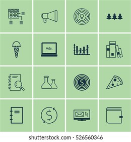 Set Of 16 Universal Editable Icons. Can Be Used For Web, Mobile And App Design. Includes Elements Such As Frozen Food, Business Goal, Library And More.