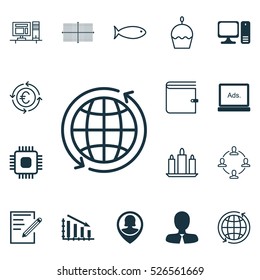 Set Of 16 Universal Editable Icons. Can Be Used For Web, Mobile And App Design. Includes Elements Such As Computer, Paper, Wallet And More.