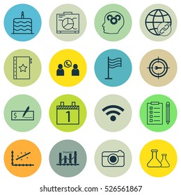 Set Of 16 Universal Editable Icons. Can Be Used For Web, Mobile And App Design. Includes Elements Such As Wireless, Keyword Marketing, Brain Process And More.