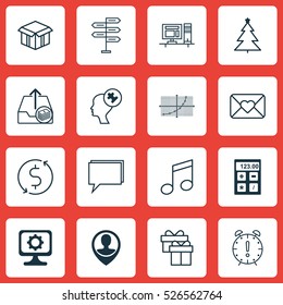 Set Of 16 Universal Editable Icons. Can Be Used For Web, Mobile And App Design. Includes Elements Such As Financial, Crotchets, Line Grid And More.