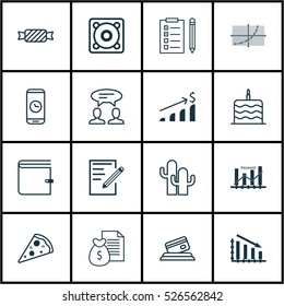 Set Of 16 Universal Editable Icons. Can Be Used For Web, Mobile And App Design. Includes Elements Such As Cacti, Call Duration, Line Grid And More.