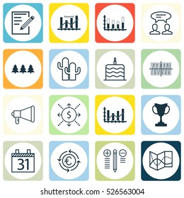 Set Of 16 Universal Editable Icons. Can Be Used For Web, Mobile And App Design. Includes Elements Such As Cacti, Cosinus Diagram, Dialogue And More.