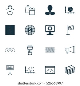 Set Of 16 Universal Editable Icons. Can Be Used For Web, Mobile And App Design. Includes Elements Such As Winter, Photo Camera, PC And More.