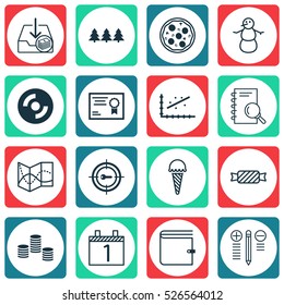Set Of 16 Universal Editable Icons. Can Be Used For Web, Mobile And App Design. Includes Elements Such As Analysis, Pizza Meal, Sweet And More.