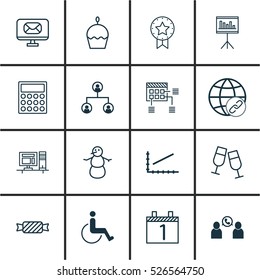 Set Of 16 Universal Editable Icons. Can Be Used For Web, Mobile And App Design. Includes Elements Such As Agenda, Champagne Glasses, Sweet And More.