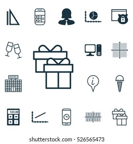 Set Of 16 Universal Editable Icons. Can Be Used For Web, Mobile And App Design. Includes Elements Such As Champagne Glasses, Frozen Food, Info Pointer And More.