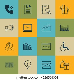 Set Of 16 Universal Editable Icons. Can Be Used For Web, Mobile And App Design. Includes Elements Such As Website, Cosinus Diagram, Cacti And More.