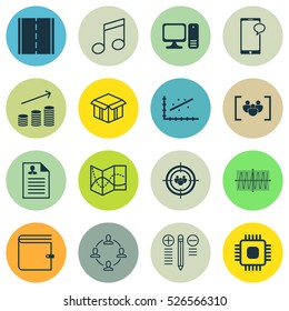 Set Of 16 Universal Editable Icons. Can Be Used For Web, Mobile And App Design. Includes Elements Such As Focus Group, Wallet, Crotchets And More.