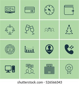 Set Of 16 Universal Editable Icons. Can Be Used For Web, Mobile And App Design. Includes Elements Such As Plastic Card, Decorated Tree, Cellular Data And More.