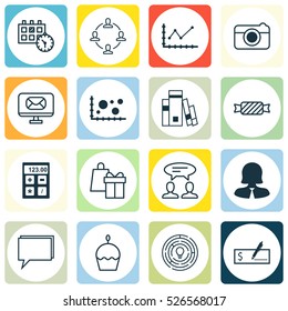 Set Of 16 Universal Editable Icons. Can Be Used For Web, Mobile And App Design. Includes Elements Such As Library, Sweet, Comparison And More.
