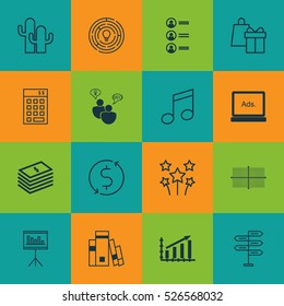 Set Of 16 Universal Editable Icons. Can Be Used For Web, Mobile And App Design. Includes Elements Such As Library, Digital Media, SEO Brainstorm And More.