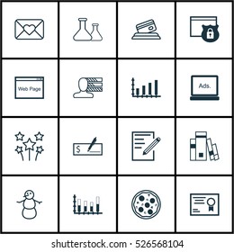Set Of 16 Universal Editable Icons. Can Be Used For Web, Mobile And App Design. Includes Elements Such As Dynamics, Digital Media, Personal Skills And More.