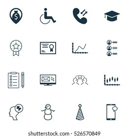 Set Of 16 Universal Editable Icons. Can Be Used For Web, Mobile And App Design. Includes Elements Such As Cellular Data, Winter, Job Applicants And More.