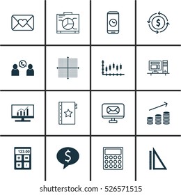 Set Of 16 Universal Editable Icons. Can Be Used For Web, Mobile And App Design. Includes Elements Such As Graphical Grid, Market Research, Savings And More.
