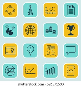 Set Of 16 Universal Editable Icons. Can Be Used For Web, Mobile And App Design. Includes Elements Such As Collaboration, Money, Info Pointer And More.