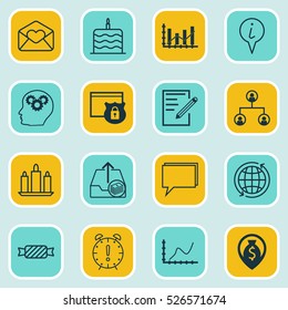 Set Of 16 Universal Editable Icons. Can Be Used For Web, Mobile And App Design. Includes Elements Such As Paper, Celebration Cake, Conference And More.