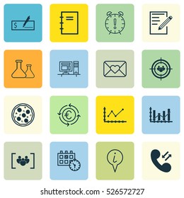 Set Of 16 Universal Editable Icons. Can Be Used For Web, Mobile And App Design. Includes Elements Such As Raise Diagram, Appointment, Computer And More.