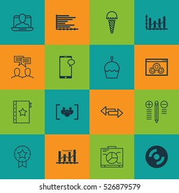 Set Of 16 Universal Editable Icons. Can Be Used For Web, Mobile And App Design. Includes Elements Such As Board, Present Badge, Social Profile And More.
