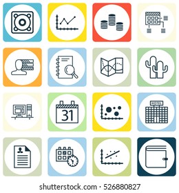 Set Of 16 Universal Editable Icons. Can Be Used For Web, Mobile And App Design. Includes Elements Such As Date, Personal Skills, Curriculum Vitae And More.