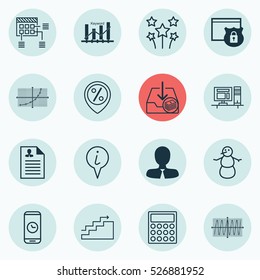 Set Of 16 Universal Editable Icons. Can Be Used For Web, Mobile And App Design. Includes Elements Such As Line Grid, Keyword Optimisation, Computer And More.