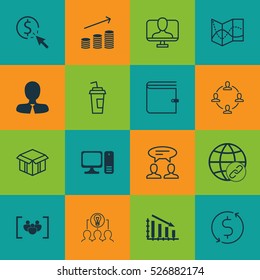Set Of 16 Universal Editable Icons. Can Be Used For Web, Mobile And App Design. Includes Elements Such As Open Cardboard, Wallet, Collaboration And More.
