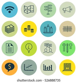 Set Of 16 Universal Editable Icons. Can Be Used For Web, Mobile And App Design. Includes Elements Such As Info Pointer, Wax, Analytics And More.