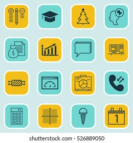 Set Of 16 Universal Editable Icons. Can Be Used For Web, Mobile And App Design. Includes Elements Such As Report, Board, Sweet And More.