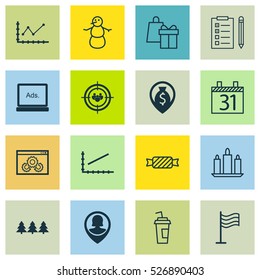 Set Of 16 Universal Editable Icons. Can Be Used For Web, Mobile And App Design. Includes Elements Such As Wax, Shopping, Digital Media And More.