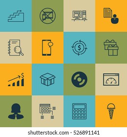 Set Of 16 Universal Editable Icons. Can Be Used For Web, Mobile And App Design. Includes Elements Such As Messaging, Blank Cd, Present And More.