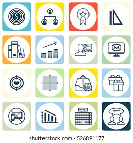Set Of 16 Universal Editable Icons. Can Be Used For Web, Mobile And App Design. Includes Elements Such As Business Goal, Coins Growth, Paid Upload And More.