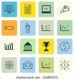 Set Of 16 Universal Editable Icons. Can Be Used For Web, Mobile And App Design. Includes Elements Such As Achievement Graph, Email, Tournament And More.