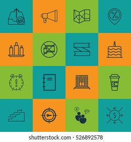 Set Of 16 Universal Editable Icons. Can Be Used For Web, Mobile And App Design. Includes Elements Such As Wax, SEO Brainstorm, Blank Ribbon And More.