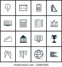 Set Of 16 Universal Editable Icons. Can Be Used For Web, Mobile And App Design. Includes Elements Such As Email, Newsletter, Calculation And More.