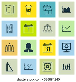 Set Of 16 Universal Editable Icons. Can Be Used For Web, Mobile And App Design. Includes Elements Such As Sequence Graphics, Keyword Optimisation, Wax And More.