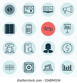 Set Of 16 Universal Editable Icons. Can Be Used For Web, Mobile And App Design. Includes Elements Such As Newsletter, Business Woman, Business Goal And More.
