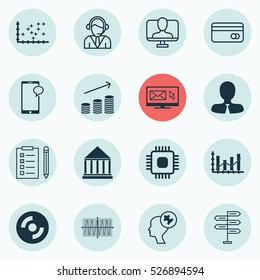 Set Of 16 Universal Editable Icons. Can Be Used For Web, Mobile And App Design. Includes Elements Such As Human Mind, Newsletter, Chip And More.