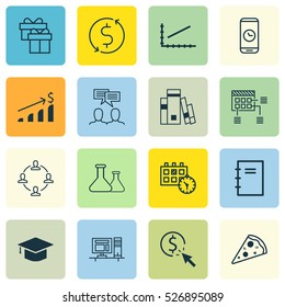 Set Of 16 Universal Editable Icons. Can Be Used For Web, Mobile And App Design. Includes Elements Such As Collaboration, Chemical, Spiral Notebook And More.