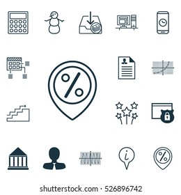 Set Of 16 Universal Editable Icons. Can Be Used For Web, Mobile And App Design. Includes Elements Such As Savings, Schedule, Info Pointer And More.