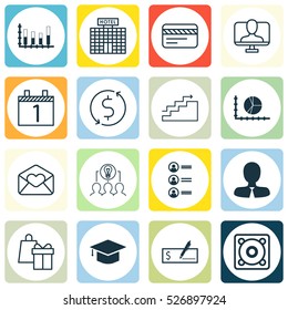 Set Of 16 Universal Editable Icons. Can Be Used For Web, Mobile And App Design. Includes Elements Such As Graduation, Music, Circle Graph And More.
