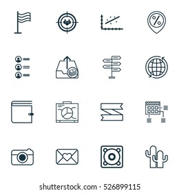 Set Of 16 Universal Editable Icons. Can Be Used For Web, Mobile And App Design. Includes Elements Such As Pin, Blank Ribbon, Street And More.