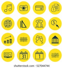 Set Of 16 Universal Editable Icons. Can Be Used For Web, Mobile And App Design. Includes Elements Such As Measurement, Plastic Card, Dialogue And More.
