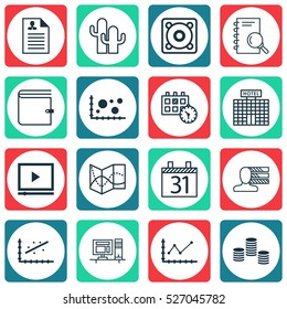 Set Of 16 Universal Editable Icons. Can Be Used For Web, Mobile And App Design. Includes Elements Such As Road Map, Comparison, Hotel Construction And More.