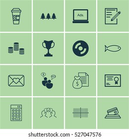 Set Of 16 Universal Editable Icons. Can Be Used For Web, Mobile And App Design. Includes Elements Such As Square Diagram, Takeaway Coffee, Investment And More.