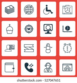 Set Of 16 Universal Editable Icons. Can Be Used For Web, Mobile And App Design. Includes Elements Such As World, Board, Operator And More.