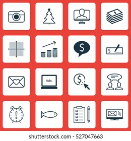 Set Of 16 Universal Editable Icons. Can Be Used For Web, Mobile And App Design. Includes Elements Such As Dollar Salary, Business Deal, Coins Growth And More.