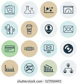 Set Of 16 Universal Editable Icons. Can Be Used For Web, Mobile And App Design. Includes Elements Such As Segmented Bar Graph, Tree Structure, Bank Card And More.
