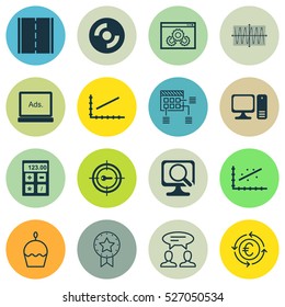 Set Of 16 Universal Editable Icons. Can Be Used For Web, Mobile And App Design. Includes Elements Such As Digital Media, Analytics, Dialogue And More.