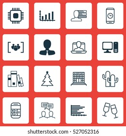 Set Of 16 Universal Editable Icons. Can Be Used For Web, Mobile And App Design. Includes Elements Such As Social Profile, Call Duration, Cacti And More.
