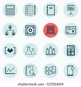Set Of 16 Universal Editable Icons. Can Be Used For Web, Mobile And App Design. Includes Elements Such As Certificate, Spiral Notebook, Presentation And More.